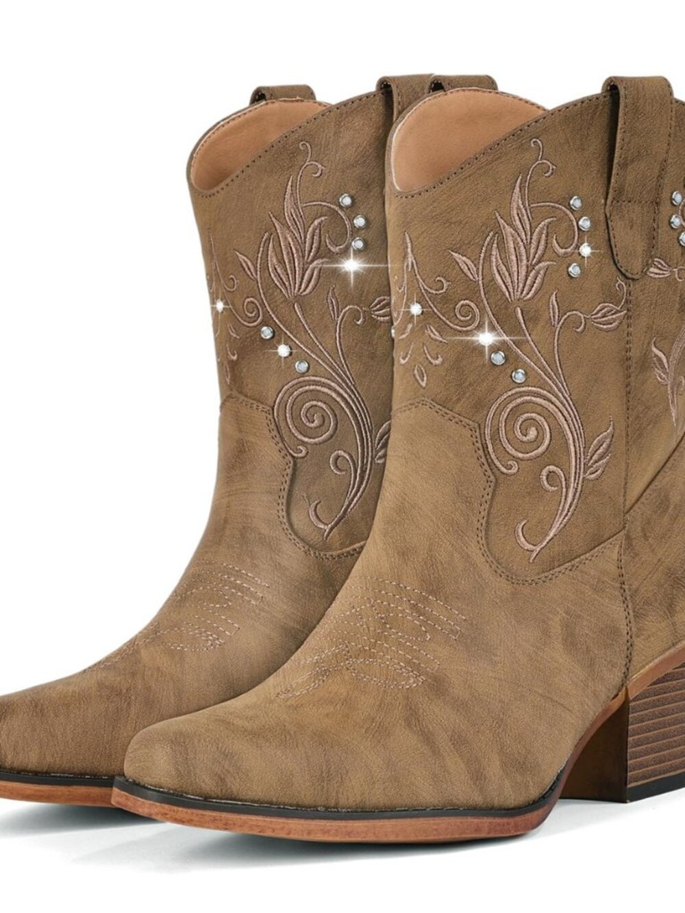 Cowboy Boots for Women Ankle Cowgirl Boots with Rhinestone Decor